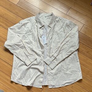 Striped Beige and White button Up Shirt